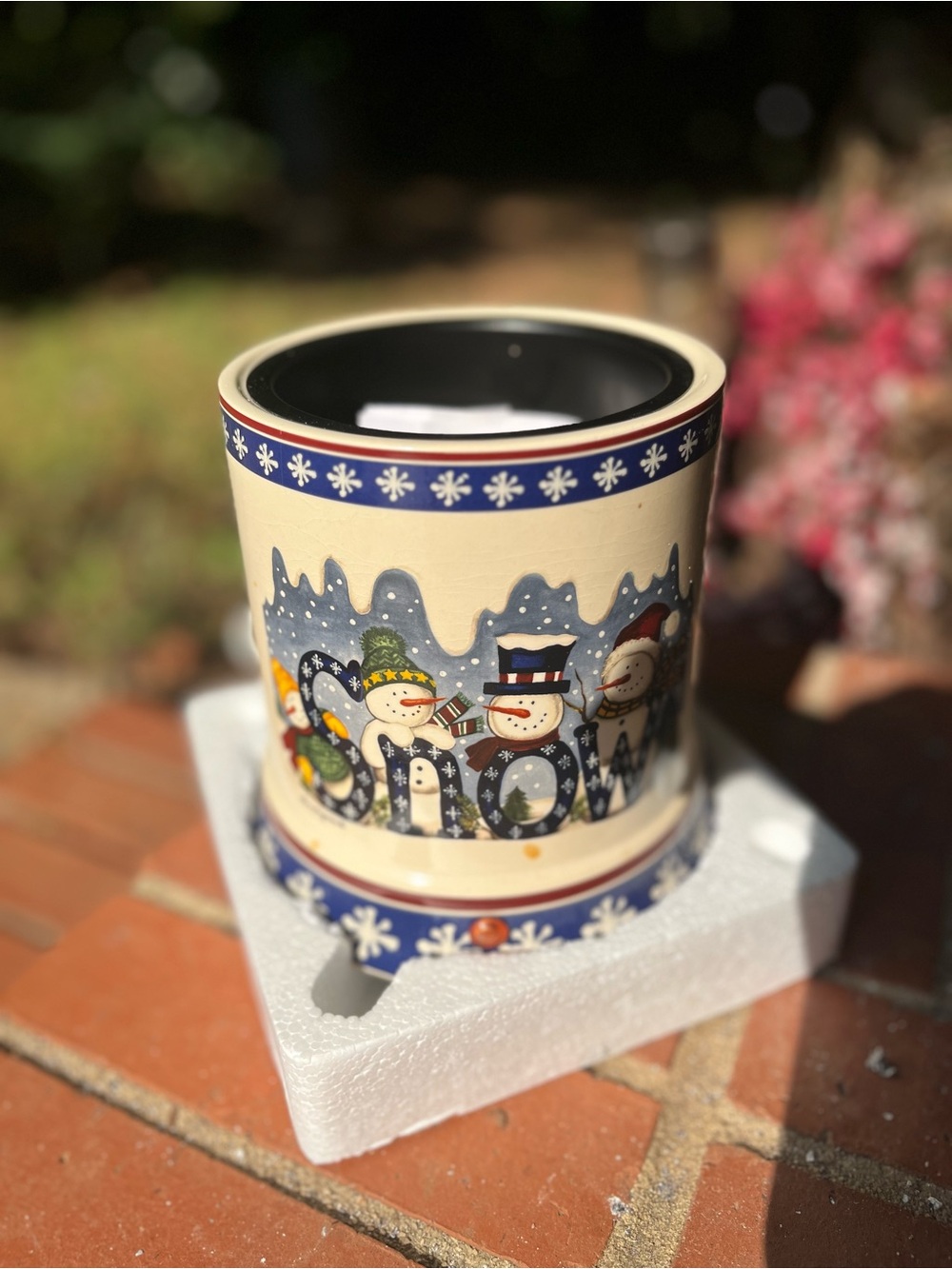 Snowman Winter Ceramic Candle Warmer - Festive Blue & Cream